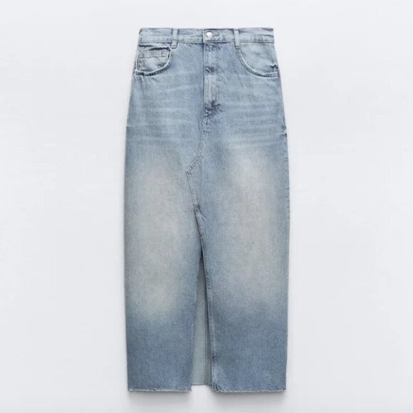NWT ZARA LONG DENIM SKIRT BLUE - Picture 1 of 7